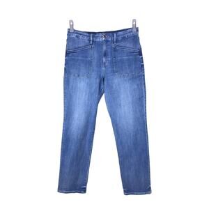 Express Jeans Women’s 12 Long Blue Wash Straight Ankle High Rise Hyper Stretch